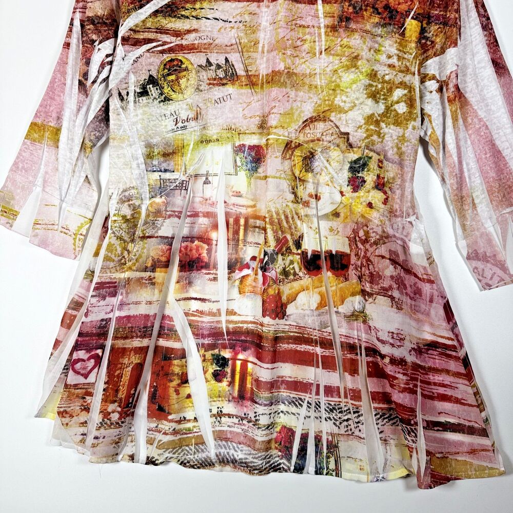Impulse California Cardigan Large Multicolor Sheer Open Front Art Print USA - Picture 6 of 12